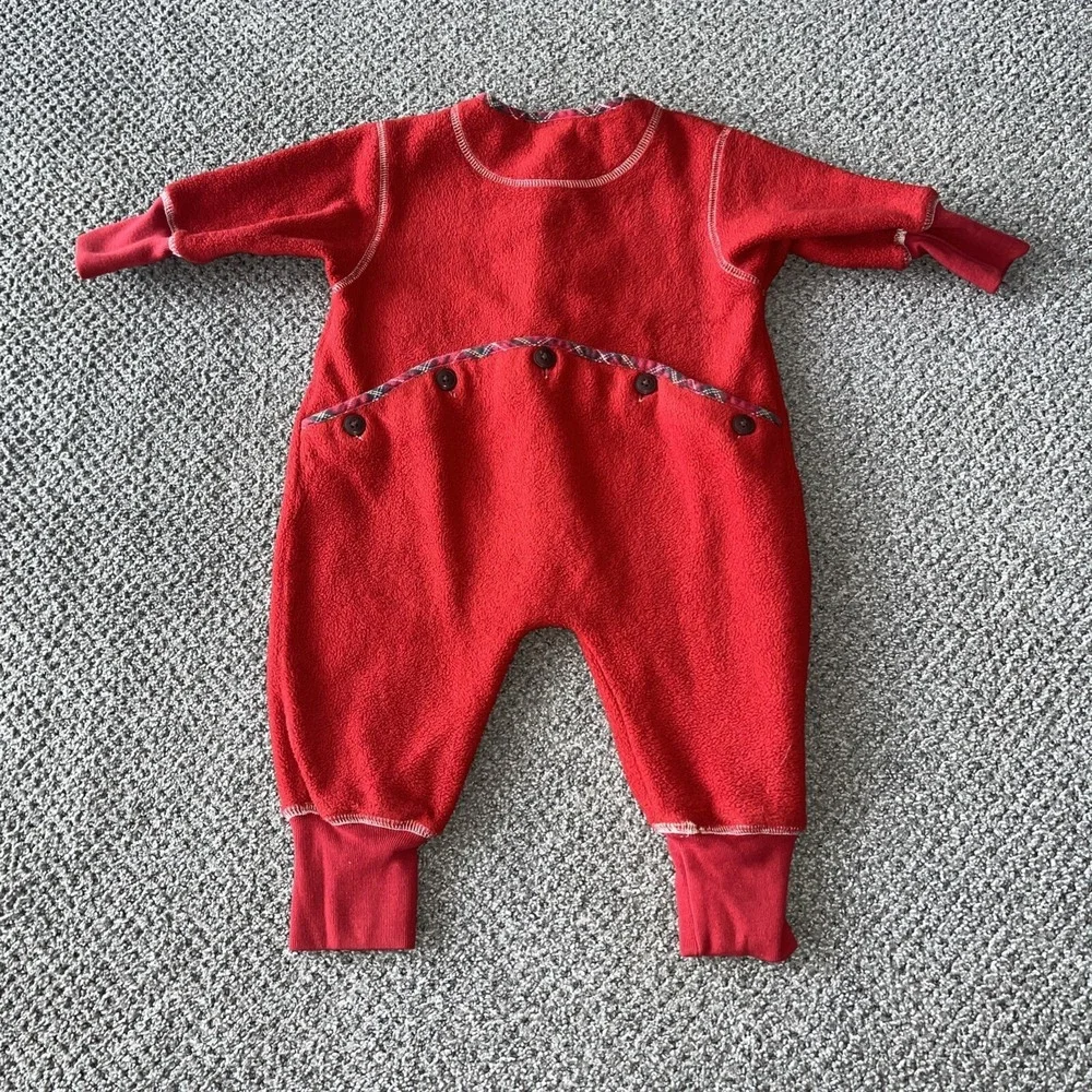 Vintage GAP 6-12 Months Infant Holiday‎ Fleece Union Suit. One Piece Romper. Red